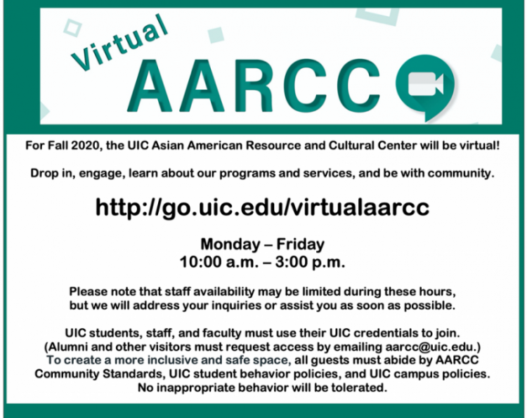 Instructions on how to join Virtual AARCC at go.uic.edu/virtualaarcc